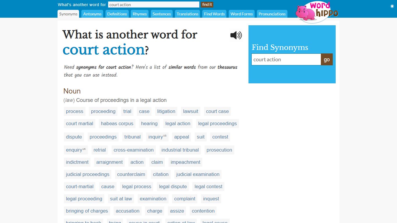 What is another word for "court action"? - WordHippo