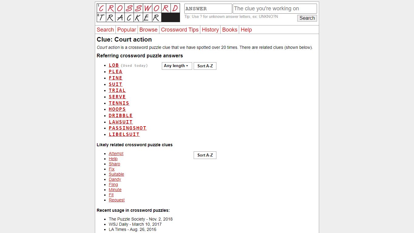 Court action - crossword puzzle clue