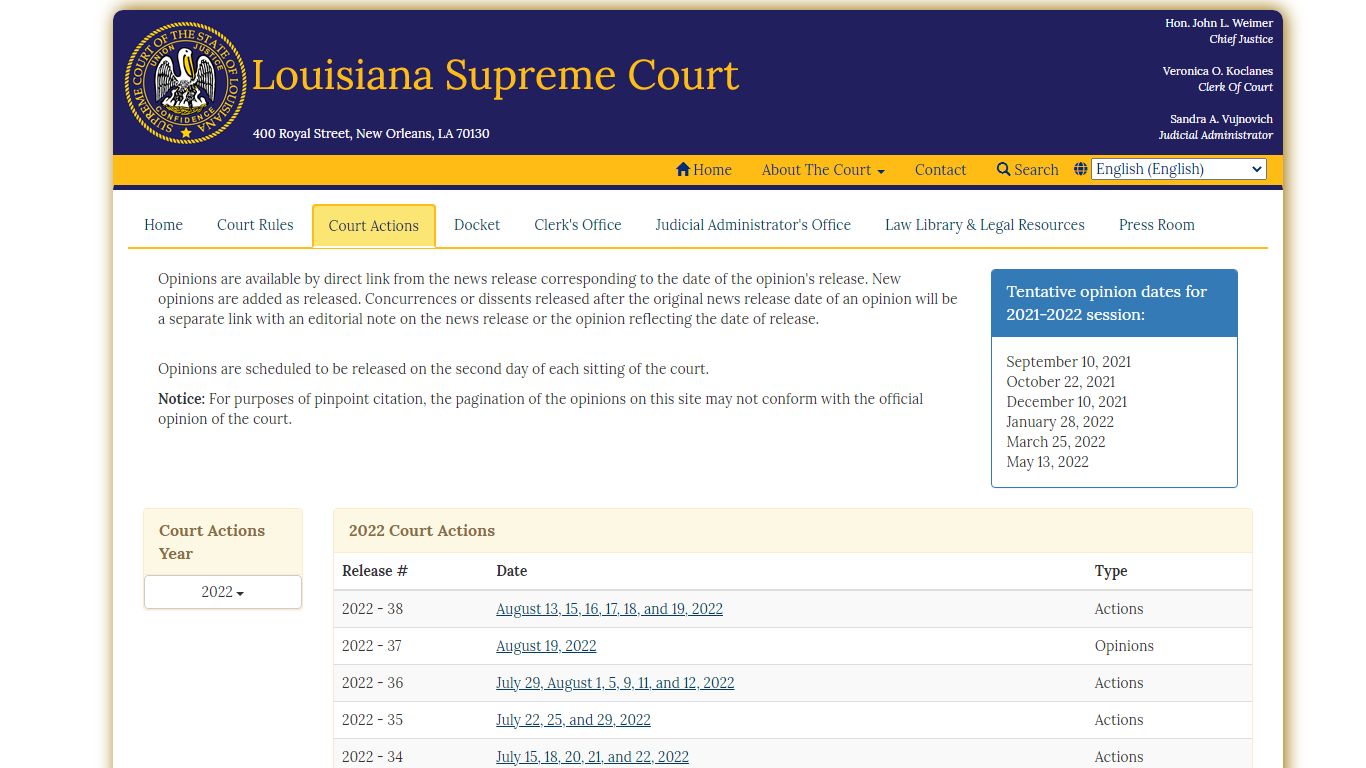 2022 - Court Actions - Louisiana Supreme Court